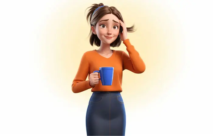 Woman Sipping Coffee 3D Character Picture Illustration